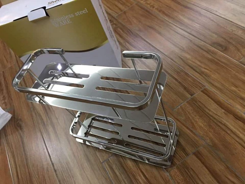 Kệ ngang nhà tắm nhà bếp hàng loại 1 dày chất liêu 100% SUS Inox 304 hai tầng cao cao cấp sáng bóng bền đẹp