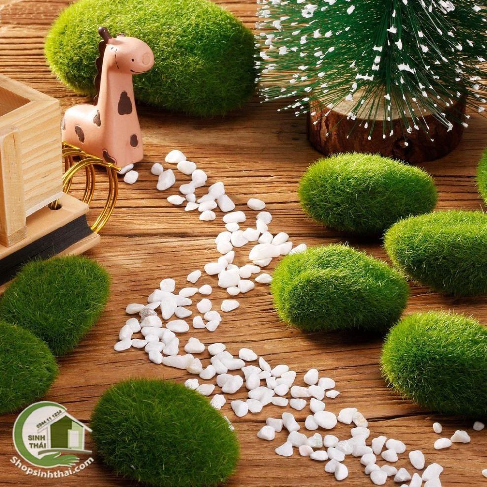 Combo 3 viên đá phủ rêu giả trang trí tiểu cảnh, rêu đá nhân tạo làm terrarium