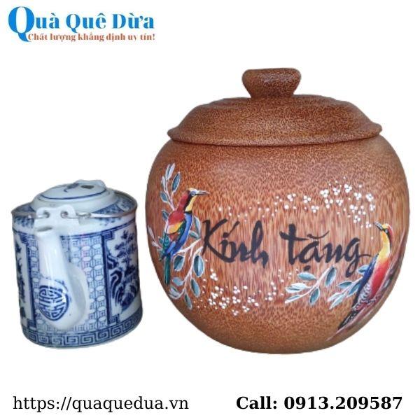 Bình Giữ Ấm Trà Gỗ Dừa Gọn Đẹp Làm Quà Tặng Và Bình Trà 700 - 950ml - Sản Phẩm Được Sản Xuất Tại Bến Tre