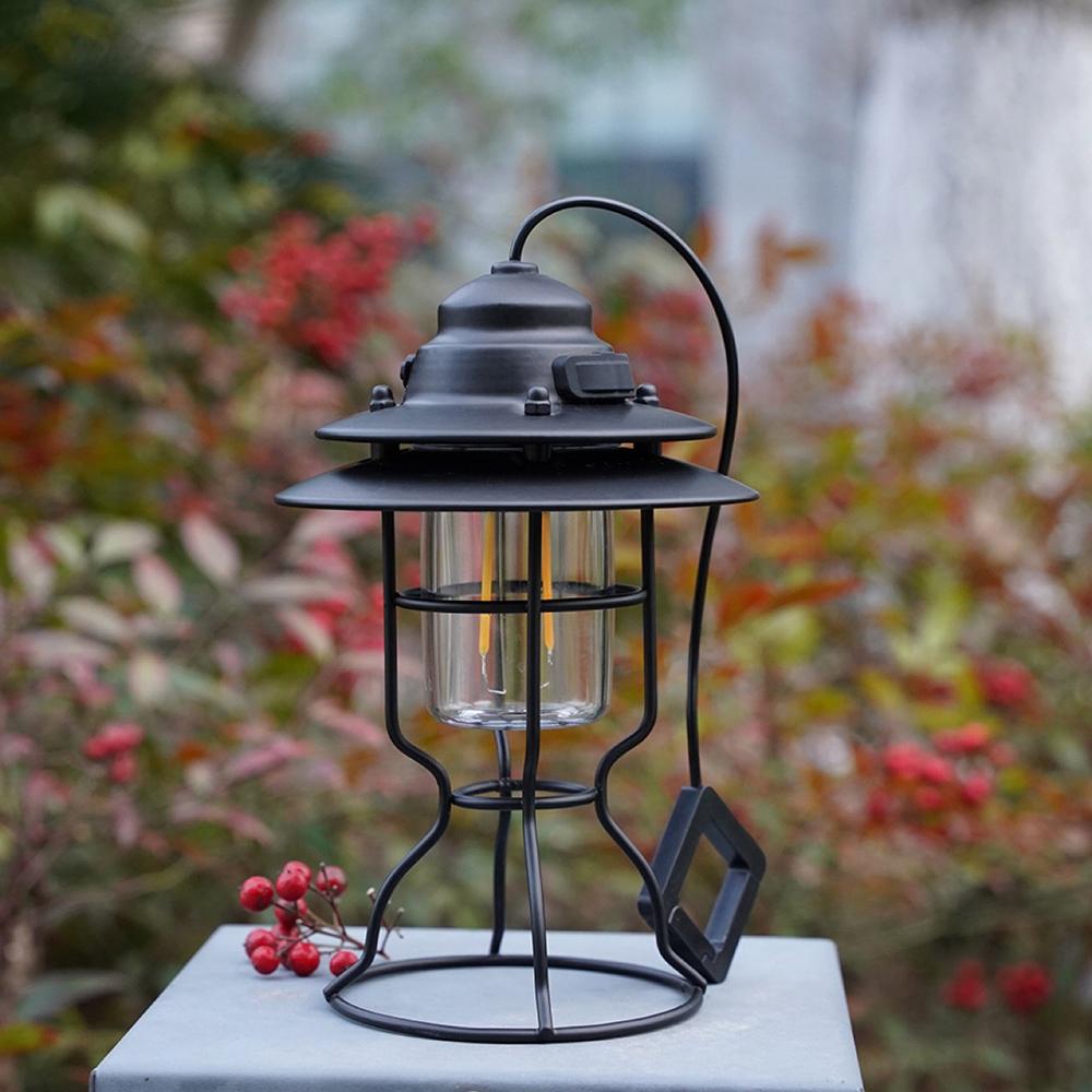 Đèn lồng phong cách retro chống thấm nước USB có thể sạc lại chiếu sáng ban đêm cho sân vườn hiên cắm trại