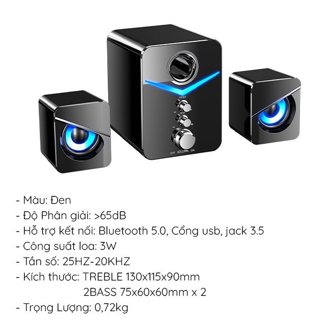 Bộ 3 Loa Máy Tính Doron D221 Super Bass, Có Đèn LED, Dùng Cho Laptop, PC Nghe Nhạc Loa Vi Tính - Hàng Chính Hãng