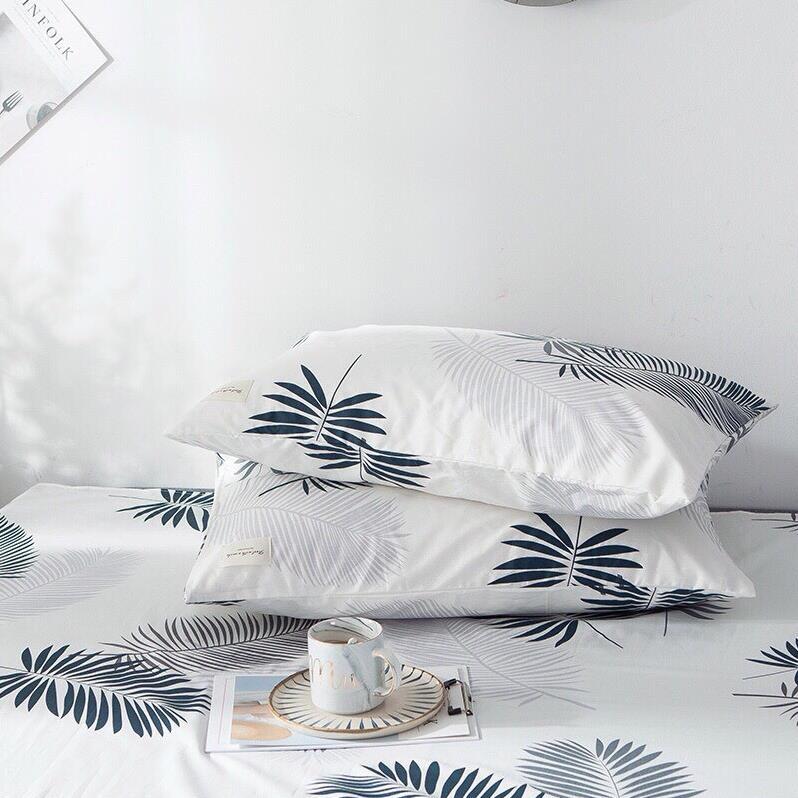 Bộ ga gối cotton living - mẫu Lá Cọ Trắng