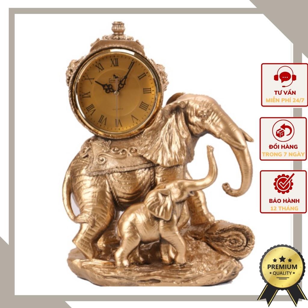 Đồng hồ để bàn hình tượng voi mẫu tử mang phong cách tân cổ điển mộc mạc và thanh lịch DH49.