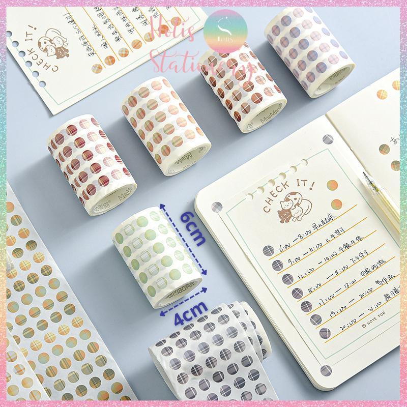 Cuộn sticker chấm tròn kẻ sọc phối màu, cuộn dài 3m trang trí sổ, bullet journal