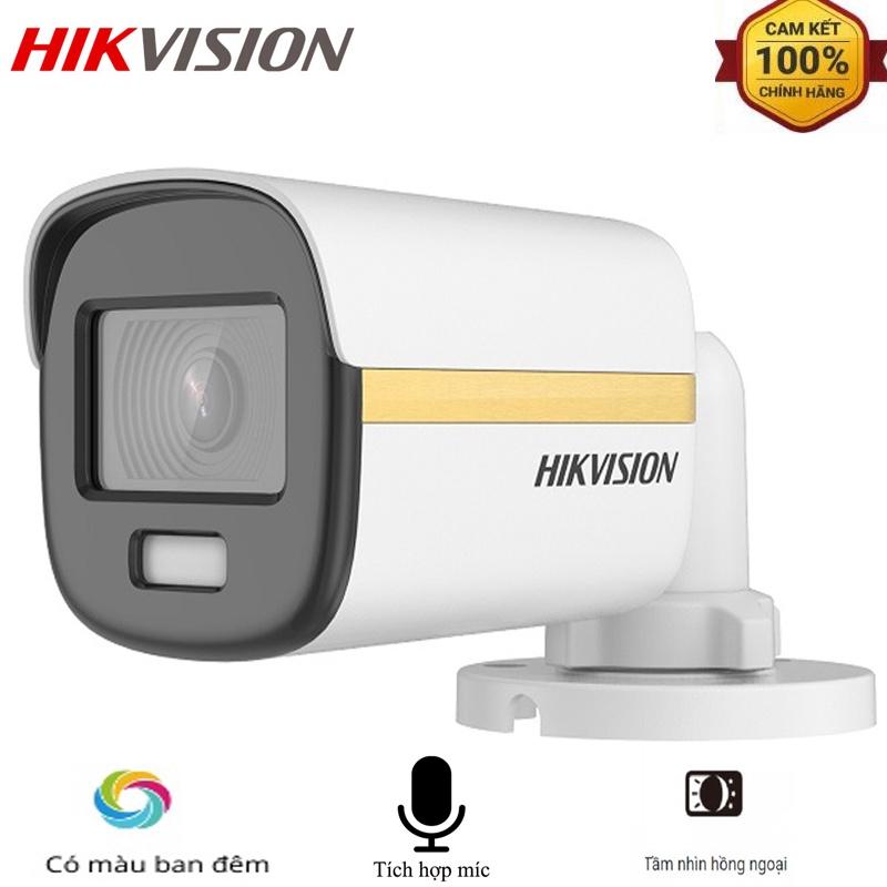 Camera analog thân trụ hikvision DS-2CE12DF3T-F, DS-2CE10DF3T-F 2Mp có màu ban đêm, tích hợp mic, hỗ trợ đèn sáng 20~40m - Hàng Chính Hãng