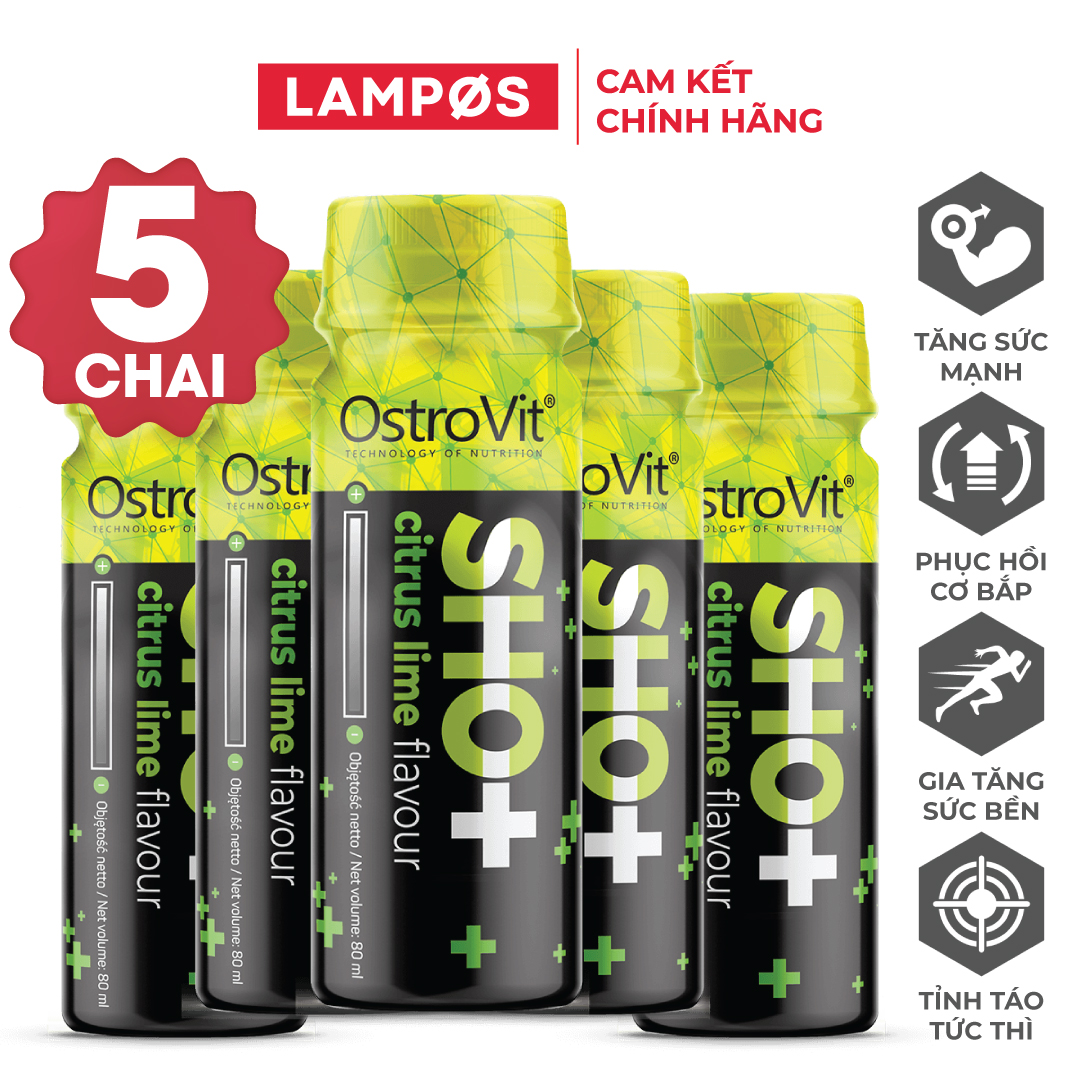 OstroVit Pre-Workout SHOT 80ml (Vị chanh) Nước Tăng Lực, Hỗ Trợ Tỉnh Táo Trước Tập, Tăng Sức Mạnh, Sức Bền, Combo 5 Chai