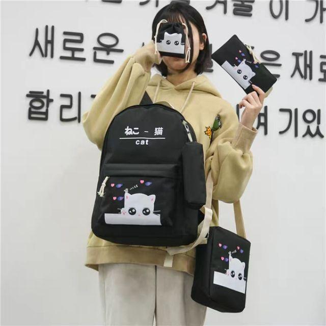 Bộ 5 món balo, balo nữ, balo teen, balo giá rẻ, balo học sinh, balo Hàn Quốc, balo mèo cat, balo dáng đẹp,chất lượng tốt
