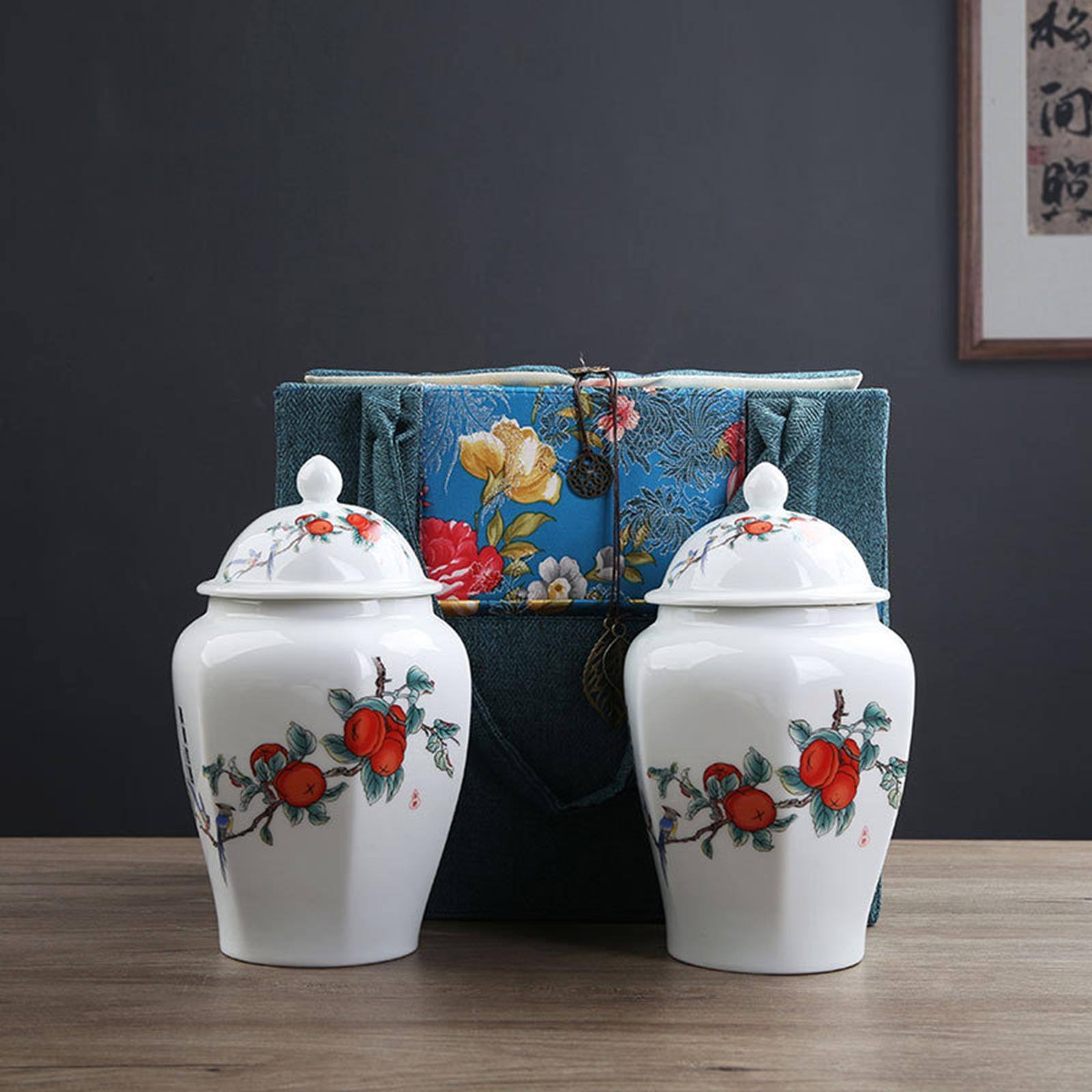 Ceramic Ginger Jar Tea Storage Jar Decorative Flower Vase Tea Tin with Lid