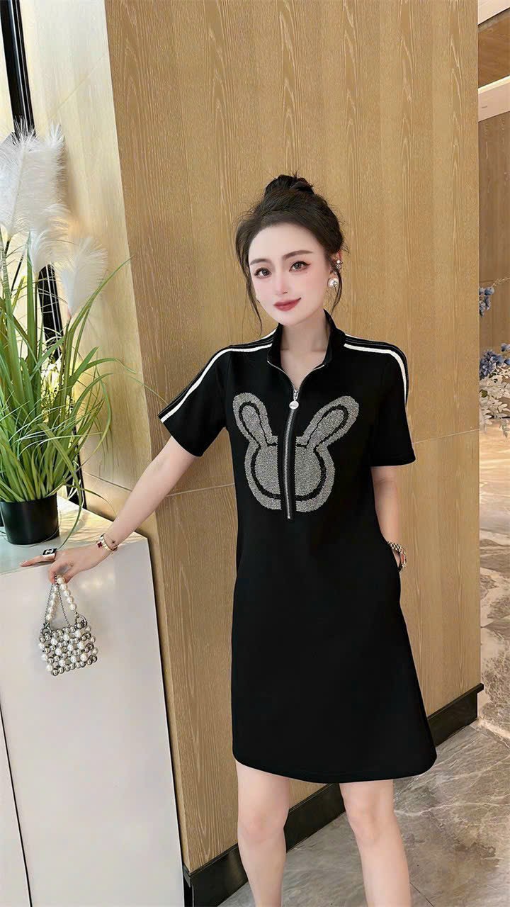 ĐẦM SUÔNG THUN CỔ KHÓA KẾT CƯỜM ĐÁ