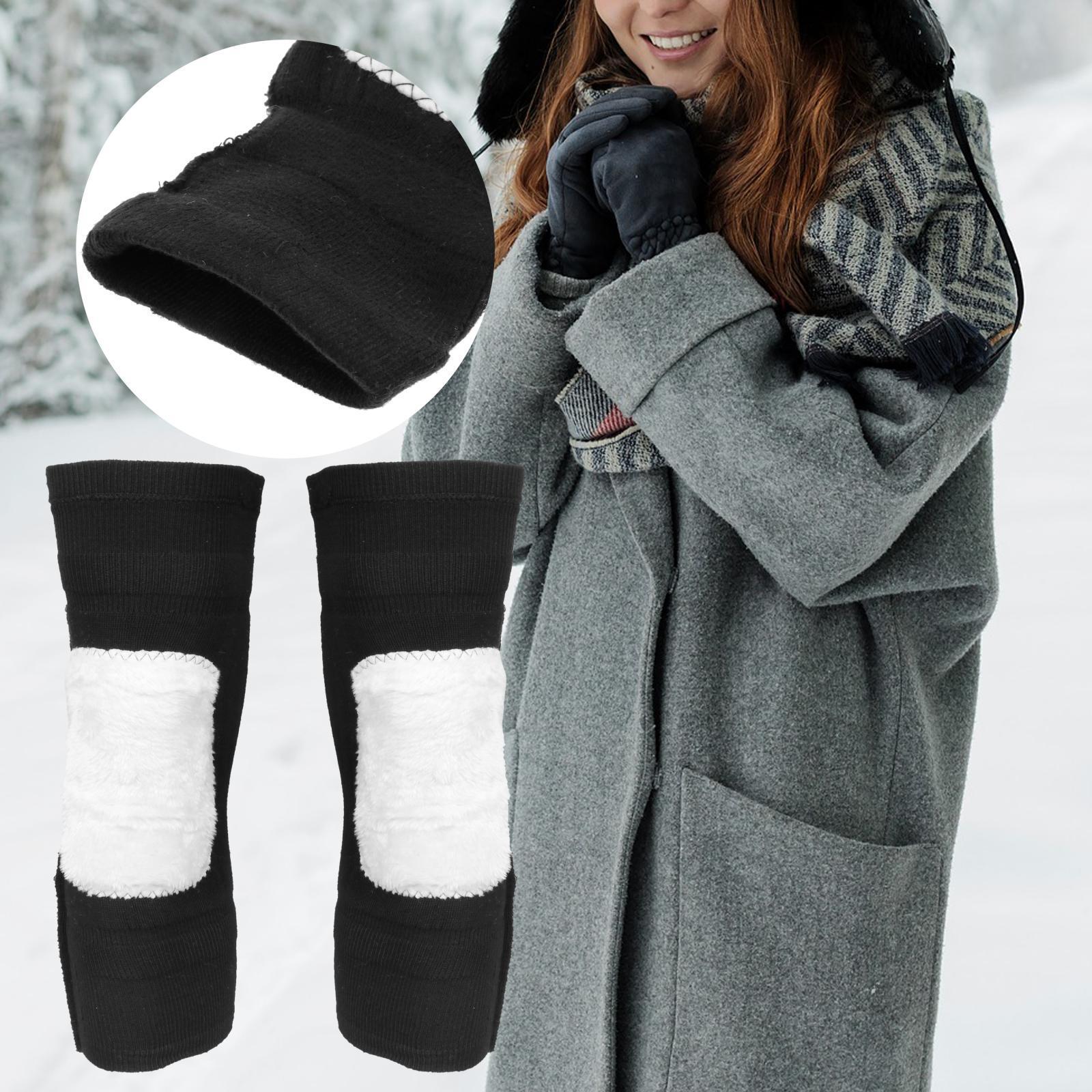 1 Pair Cotton Warm Knee Pads Thicken Lined Knee Warmers Knee Joint Support Pads Protection Gear Leg Compression Sleeves for Men Women Motorcycle Ski