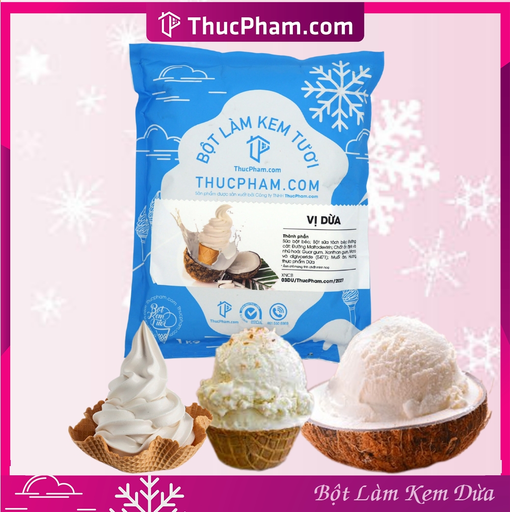 Combo 5 Gói Bột Làm Kem Tươi ThucPham.Com Vị Dừa- Túi 1kg - Được Chứng Nhận HTQL An Toàn Thực Phẩm ISO 22000:2018
