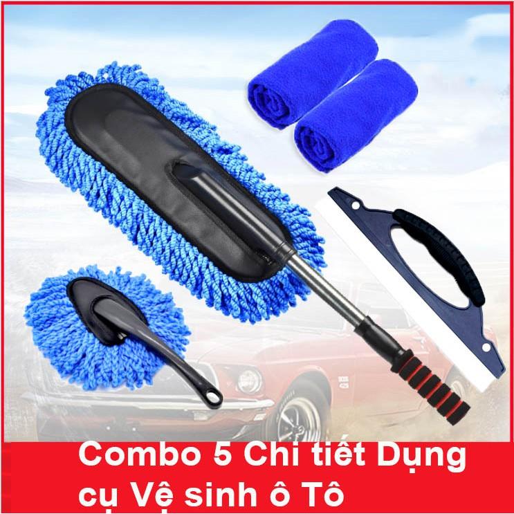 Combo Bộ 5 Chi Tiết Dụng Cụ Chăm Sóc Làm Đẹp Vệ Sinh Ô Tô (Xanh)