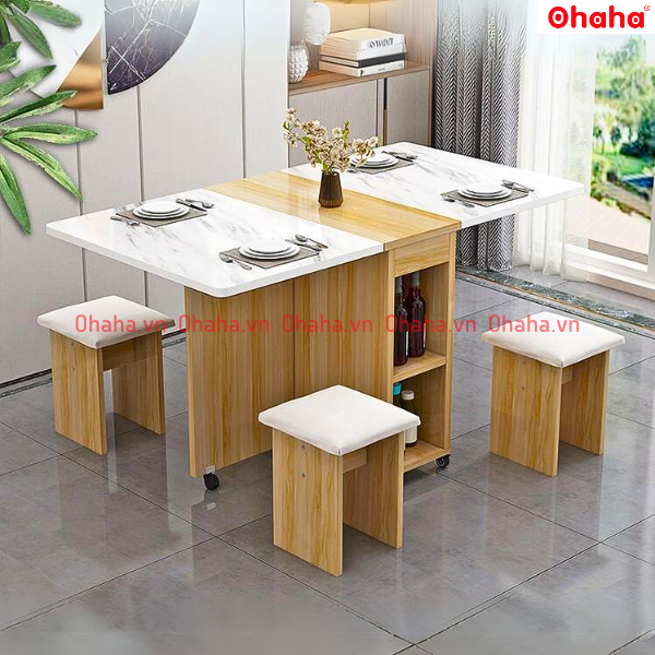 BÀN ĂN GẤP GỌN THÔNG MINH CÓ GHẾ BỌC NỆM VÀ BÁNH XE OHAHA - BA024