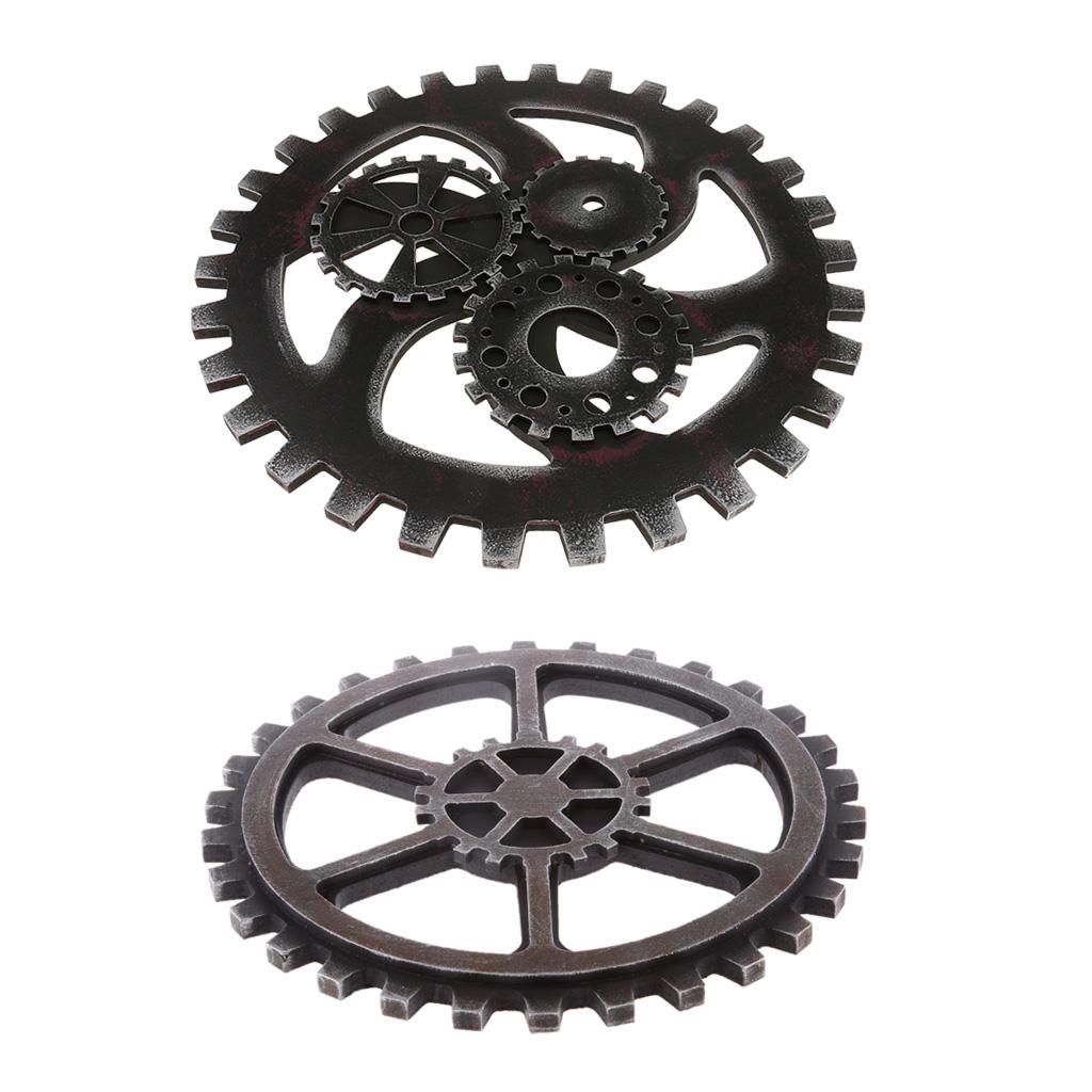 2 Chiếc Vintage Công Nghiệp Gỗ Phong Cách Gear Câu Lạc Bộ Treo Tường Trang Trí Đen