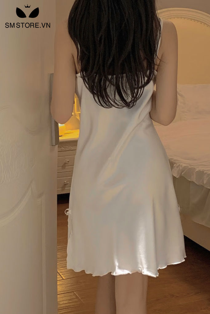 Váy ngủ 2 dây gợi cảm thiết kế viền ren hở lưng xẻ tà 2 bên - SMS065