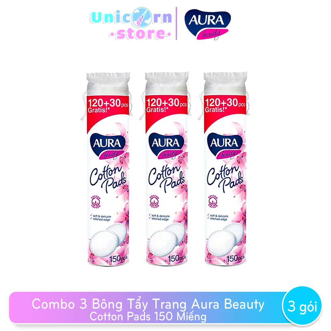 Combo 3 Bông Tẩy Trang Aura Beauty Cotton Pads 150 Miếng