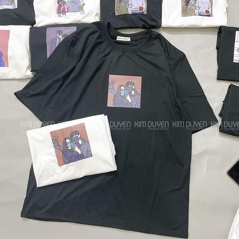 Áo Thun In Hình Couple Siêu Xinh - Áo thun tay lỡ form rộng Unisex 38-65kg Nam Nữ