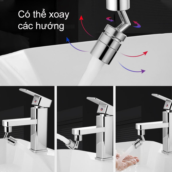 Đầu vòi nước xoay 720 độ làm bằng hợp kim đồng mạ Crom sáng bóng, bằng nhựa ABS 01 chế độ tạo bọt