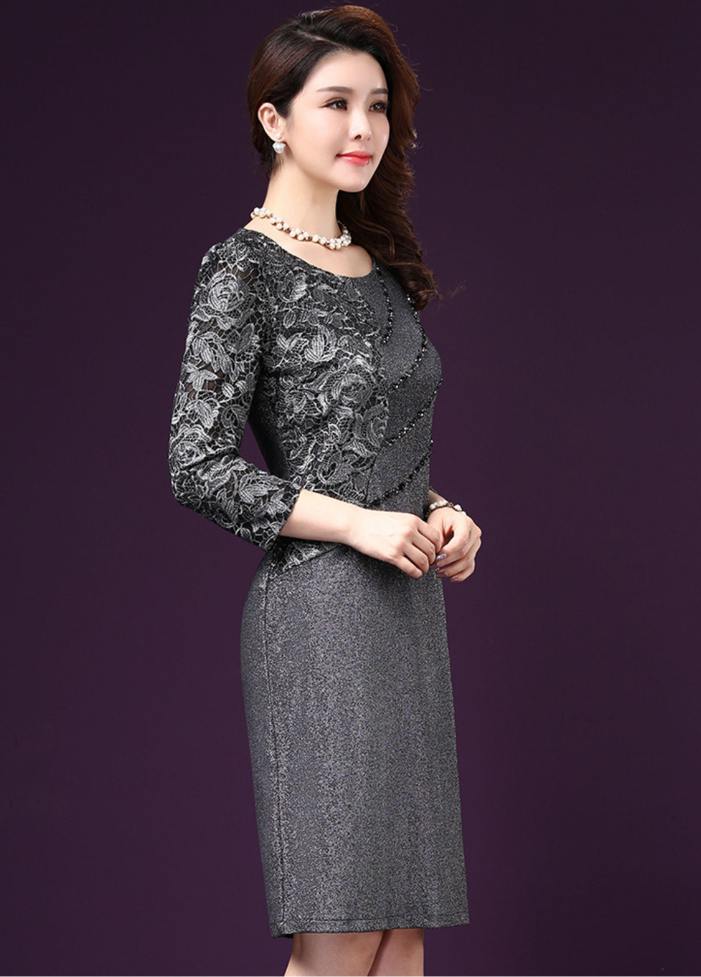 Đầm suông trung niên đẹp kim sa sang trọng quý phái Quảng Châu D331
