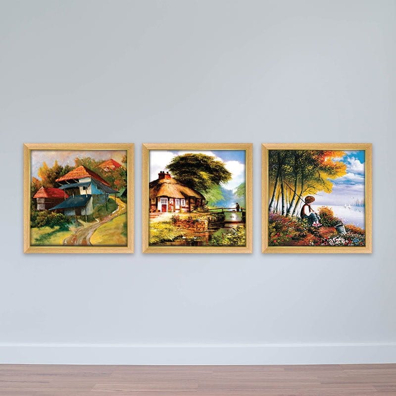 Bộ 3 tranh treo khách sạn "khung cảnh quê hương" | Tranh khách sạn W2261 Canvas có viền
