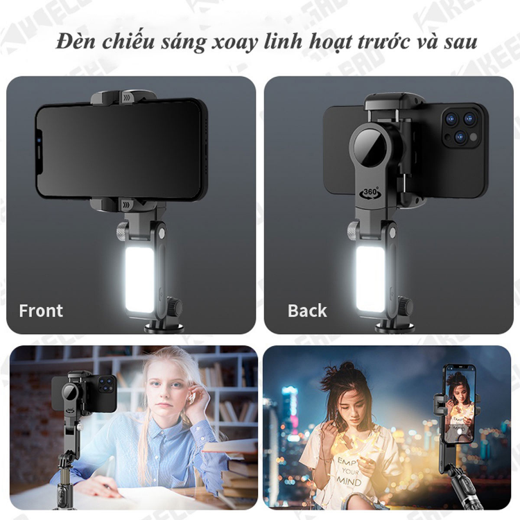 Gimbal Q18 - Gymbal điện thoại quay phim chống rung - Gậy selfie kéo dài - Gậy gimball chống rung cho điện thoại giá rẻ có đèn Led, xoay 360 độ - Hàng Chính Hãng