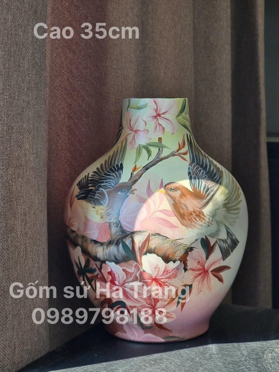Lọ hoa lọ decor gốm sơn mài Bát Tràng vẽ 3D siêu cấp