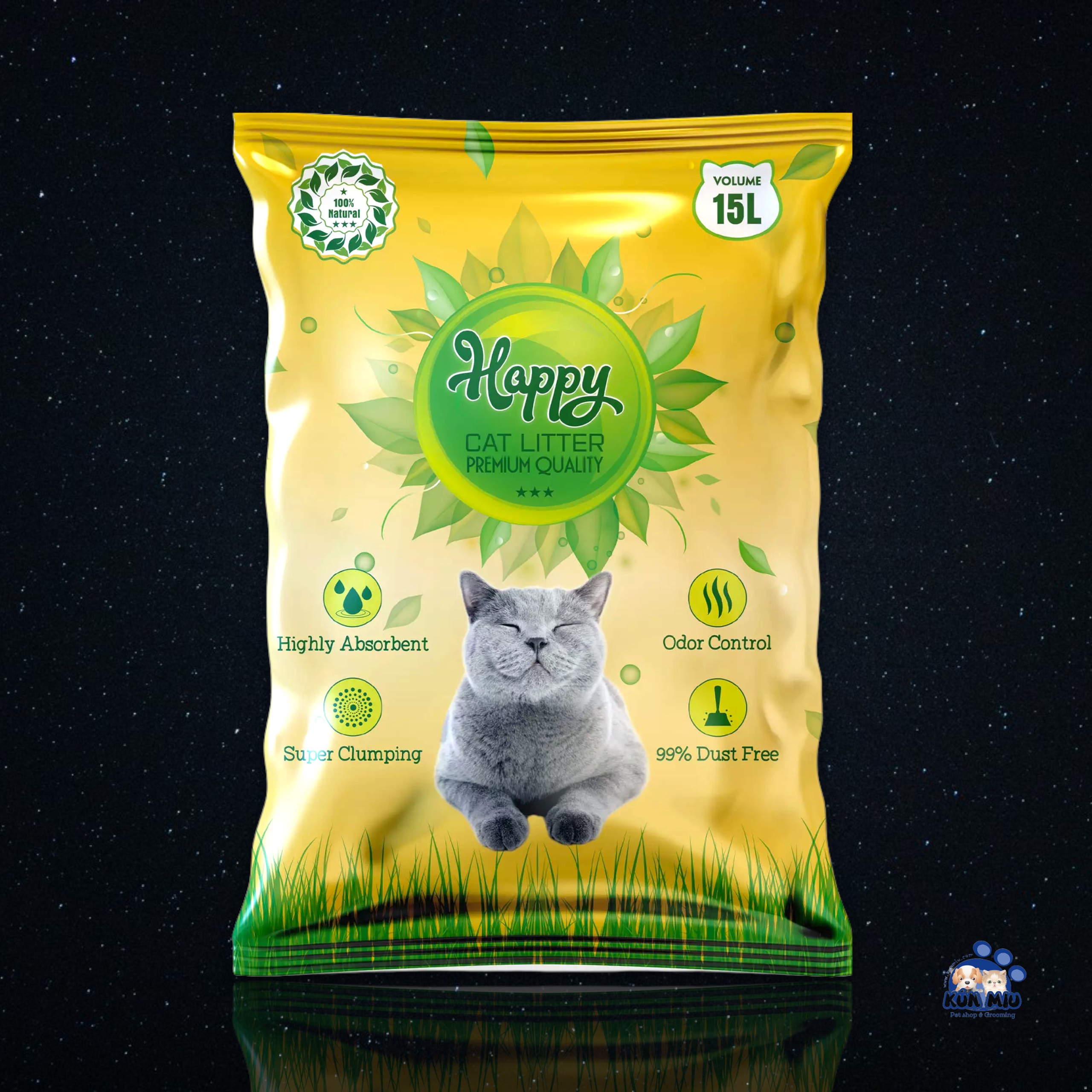 Cát vệ sinh cho mèo siêu khử mùi và kháng khuẩn Happy Gold 15L