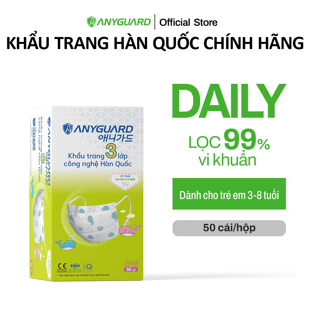 Khẩu Trang Trẻ Em Anyguard Hàn Quốc 3 Lớp Chính Hãng -베이비 마스크 - Face Mask For Kids Under 7 yearsold-ISO 9001:2015, ISO 13485:2016, QCVN 01:2017/BTC
