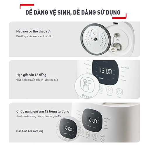 Nồi cơm điện tử Tefal Rice Mate Mini 0.7 lít RK515168 - Hàng chính hãng