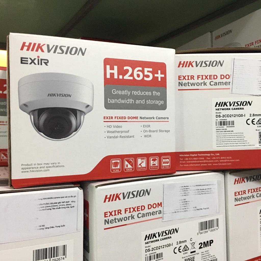 Camera IP bán cầu Dome DS-2CD2121G0 HIKVISION Poe ngoài trời và trong nhà.Chuẩn nén H.265+,Chống ngược sáng - Hàng Chính Hãng