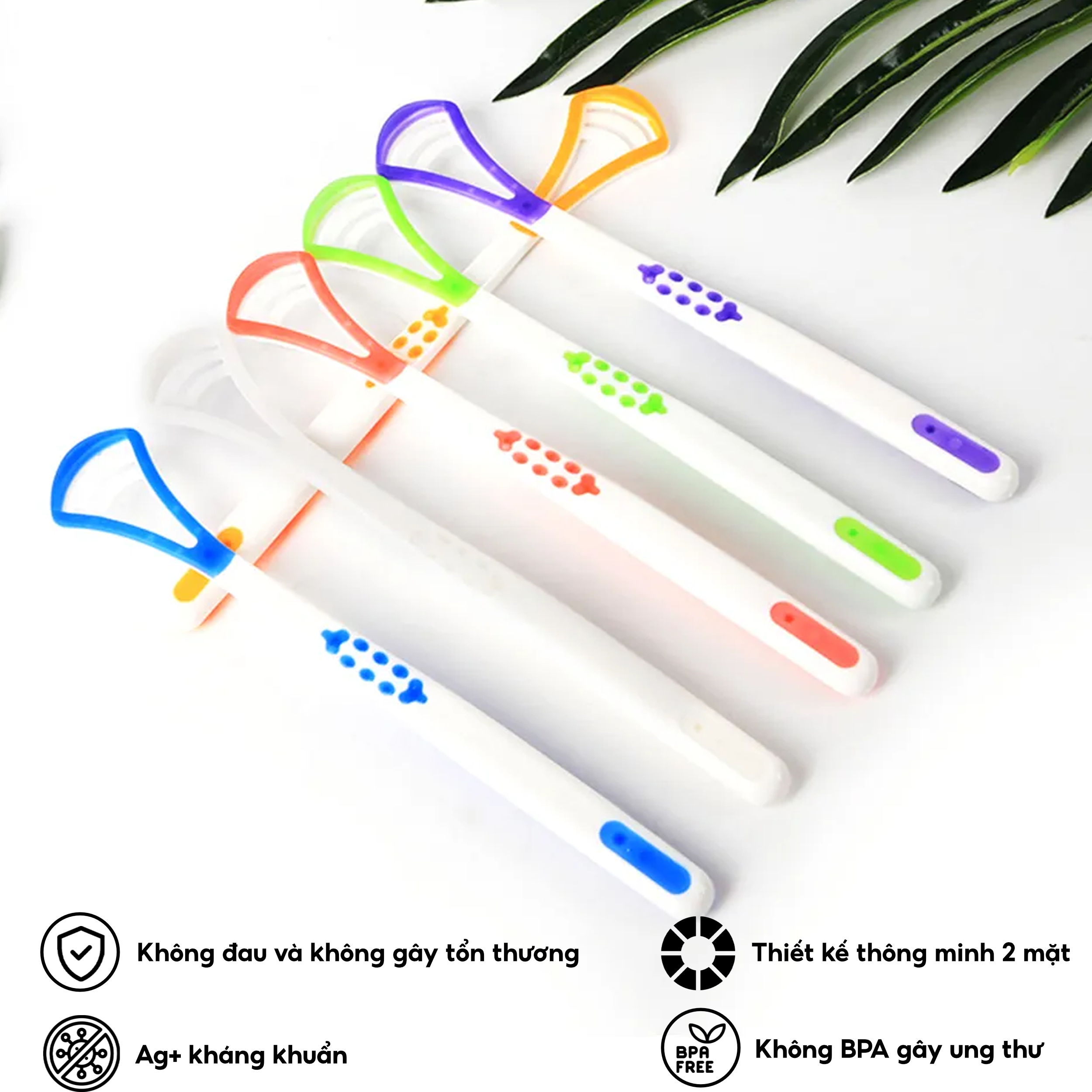 Dụng cụ cạo lưỡi Coral, nhựa PP an toàn cho sức khoẻ. Thiết kế 2 đầu cạo, tăng gấp đôi khả năng làm sạch