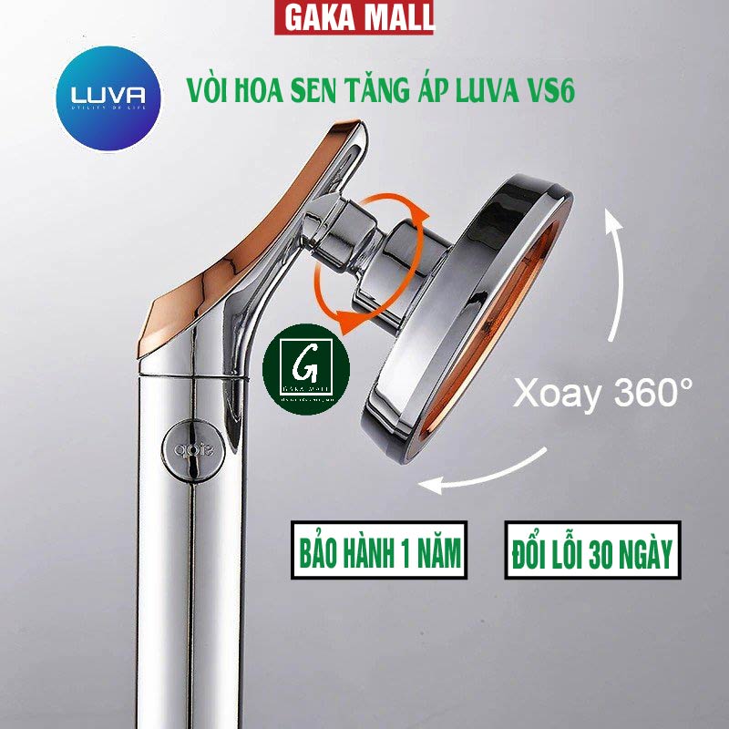 Combo vòi hoa sen Luva VS6 kèm dây sen inox cao cấp chống xoắn, đường kính bát sen11cm, Bật/Tắt trực tiếp trên vòi sen