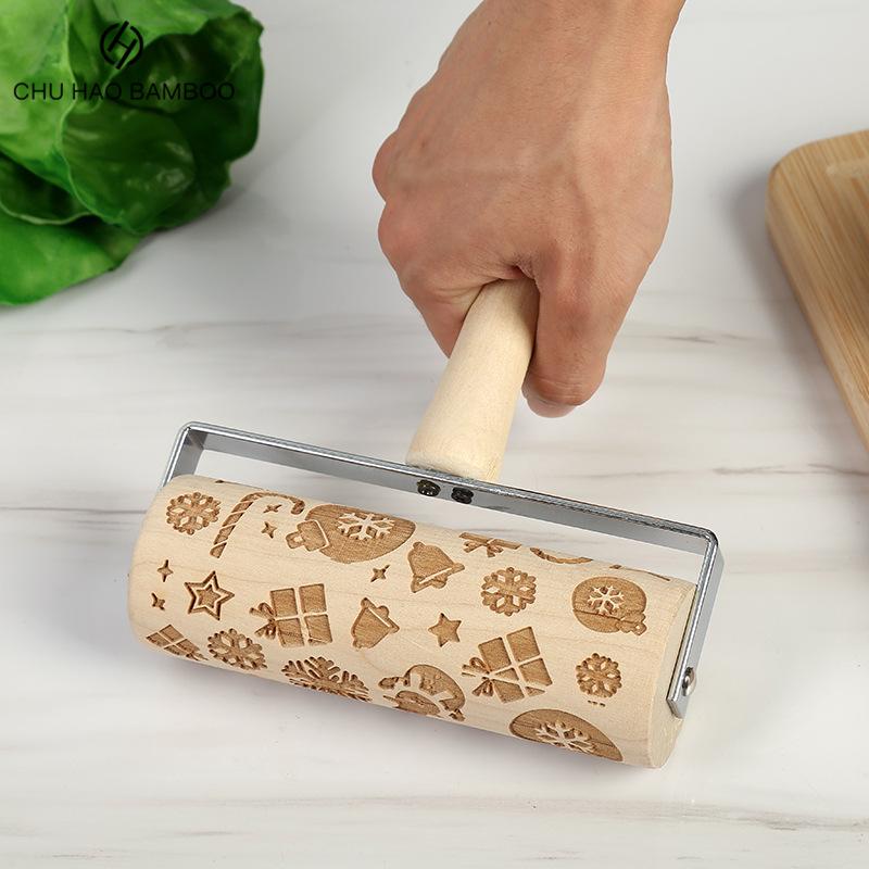 Giáng Sinh Nổi Gỗ Cán Dập Nổi Bánh Bột Con Lăn DIY Bếp Nướng Công Cụ Cho Hộ Gia Đình Làm Bánh Phụ Kiện