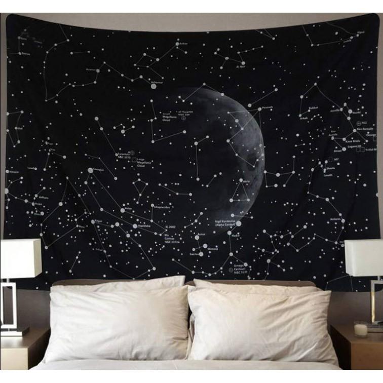 Thảm trang trí - Tranh vải treo tường hình mặt trăng, decor phòng độc đáo + Tặng kèm đèn nháy và móc treo
