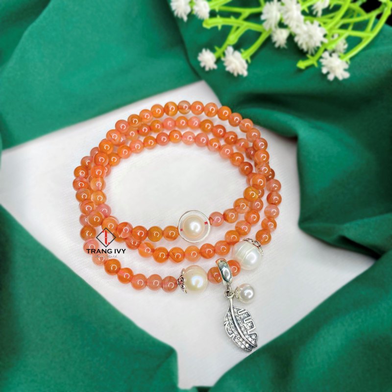 Vòng Tay Mã Não Nam Hồng Mix Ngọc Trai Và Charm Bạc