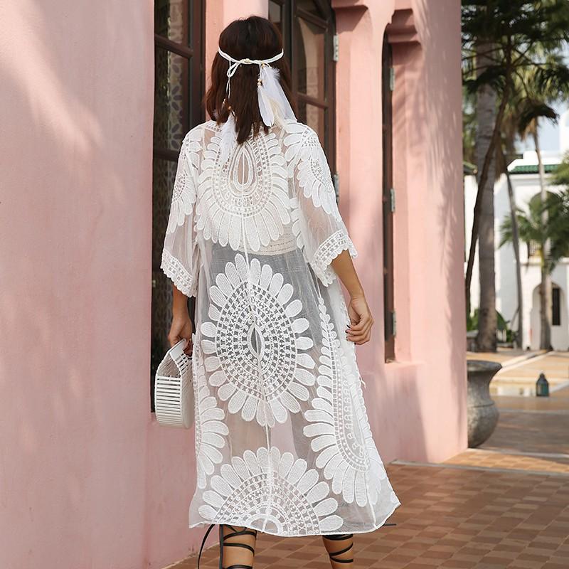 Áo khoác chống nắng phối ren hoa thiết kế dáng rộng cho phái nữ