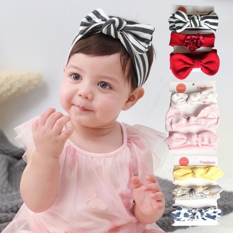Set 3 turban cài tóc cao cấp cho bé gái 0-3 tuổi
