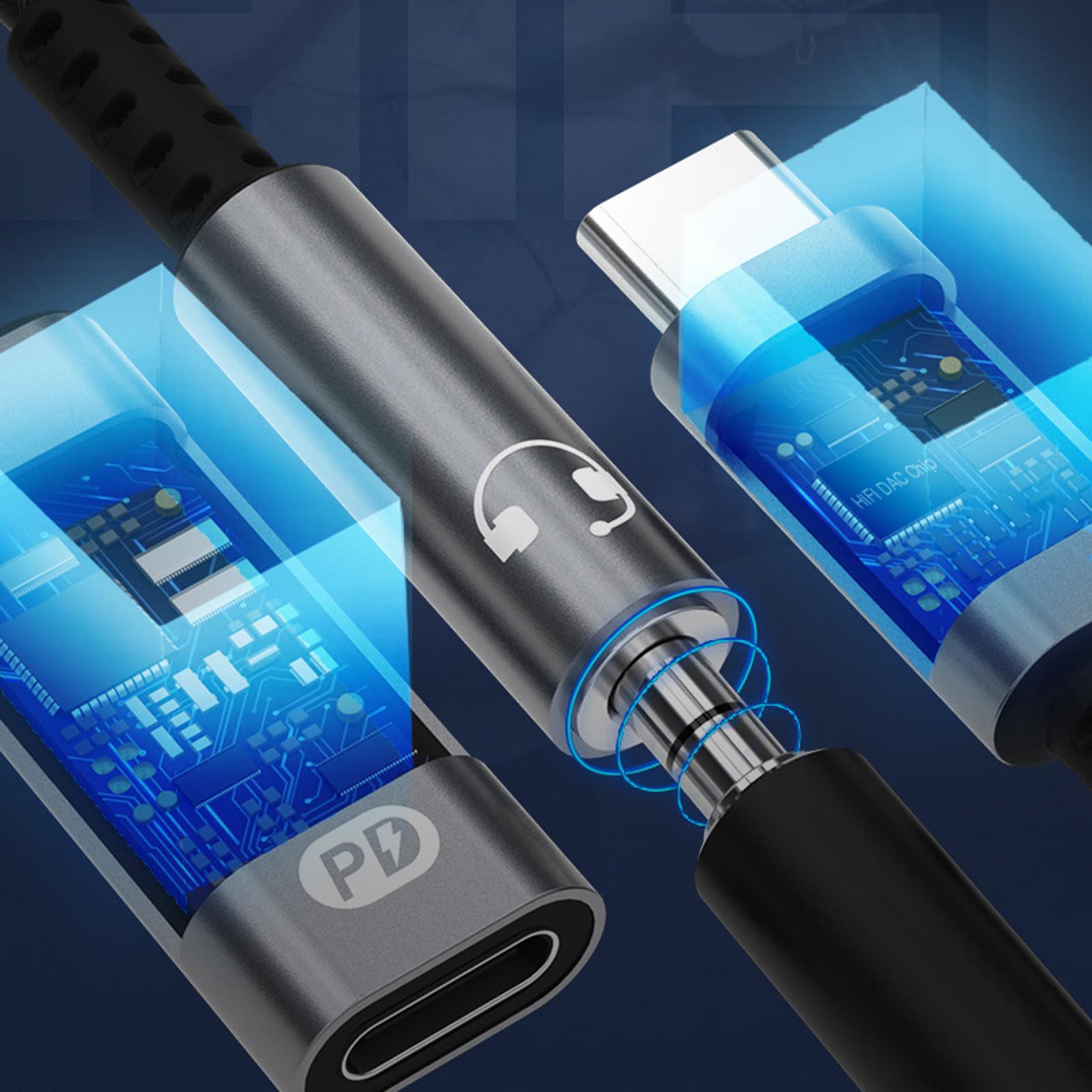 USB C Headphone Jack Charging Cable Black