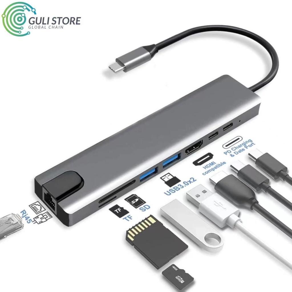 Đầu đọc thẻ nhớ USB C 3.1 sang 4K HDMI RJ45 USB SD/TF tốc độ nhanh 8 trong 1 cho laptop táo Pro