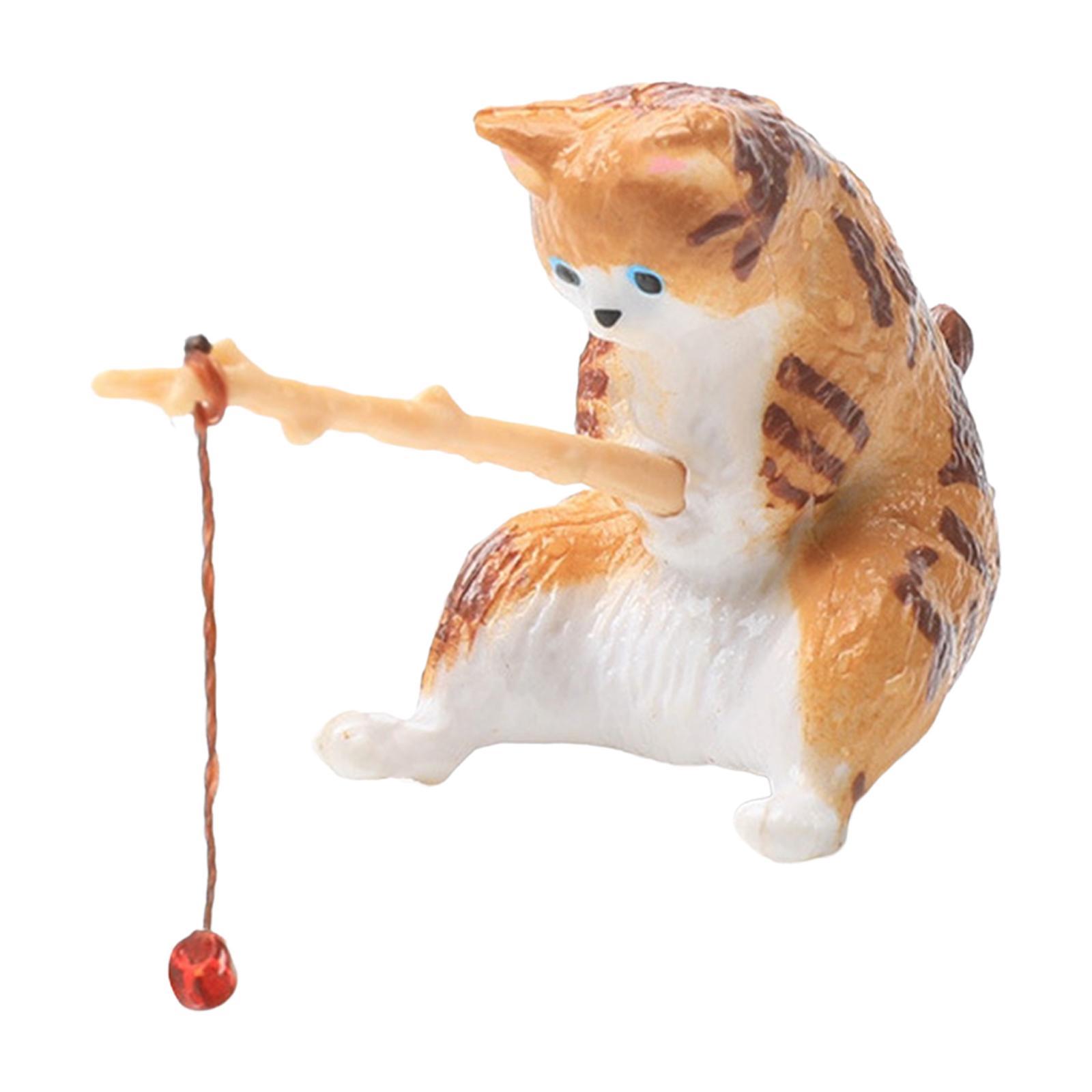 Cat Fishing Figurine Decorative Kitten Fishing Ornament for Garden
