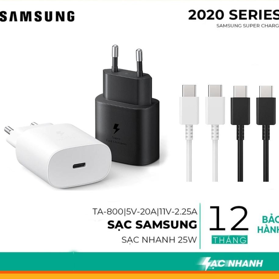 Bộ Sạc Nhanh Samsung 25W Note 10 Note 20 A71 A70 A80 A90 S20 S20+ S20 Ultra Sạc nhanh 2 đầu type C Phụ Kiện Chấn Thiên