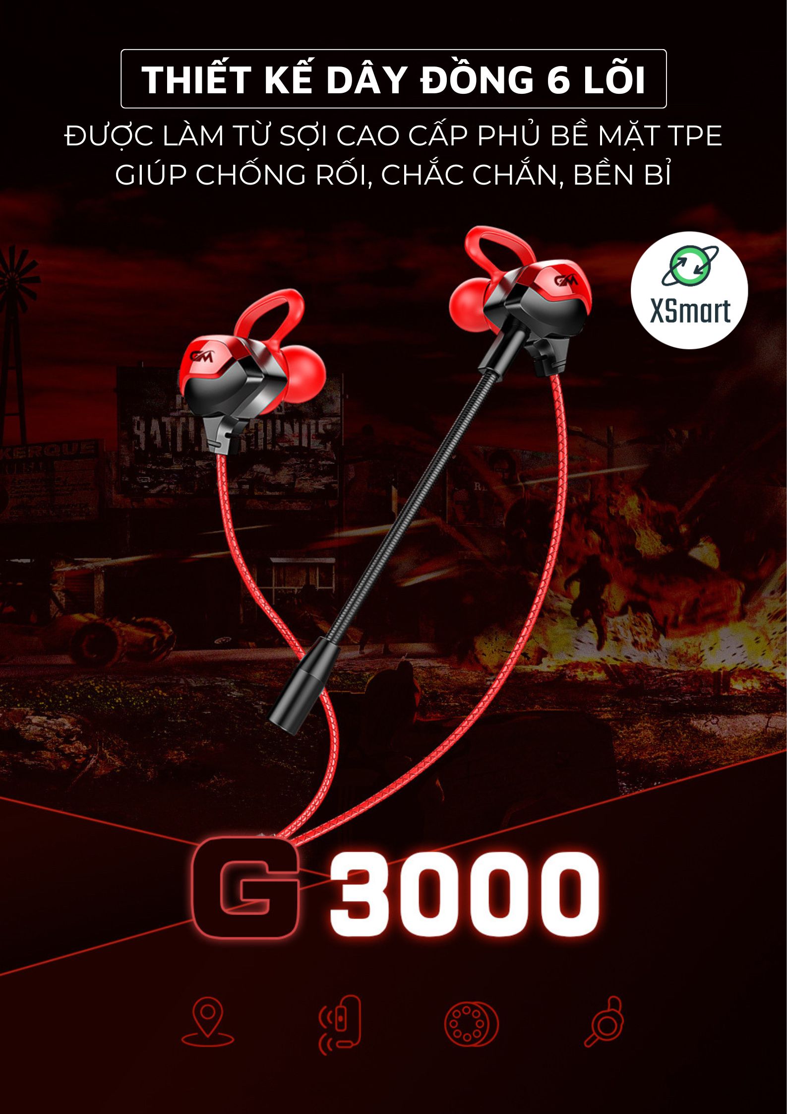 Tai Nghe Gaming Chơi Game Chuyên Nghiệp G3000, Thiết Kế Cực Đẹp, Âm Thanh Stereo Trân Thực, Jack Cắm 3.5mm-Hàng Chính Hãng