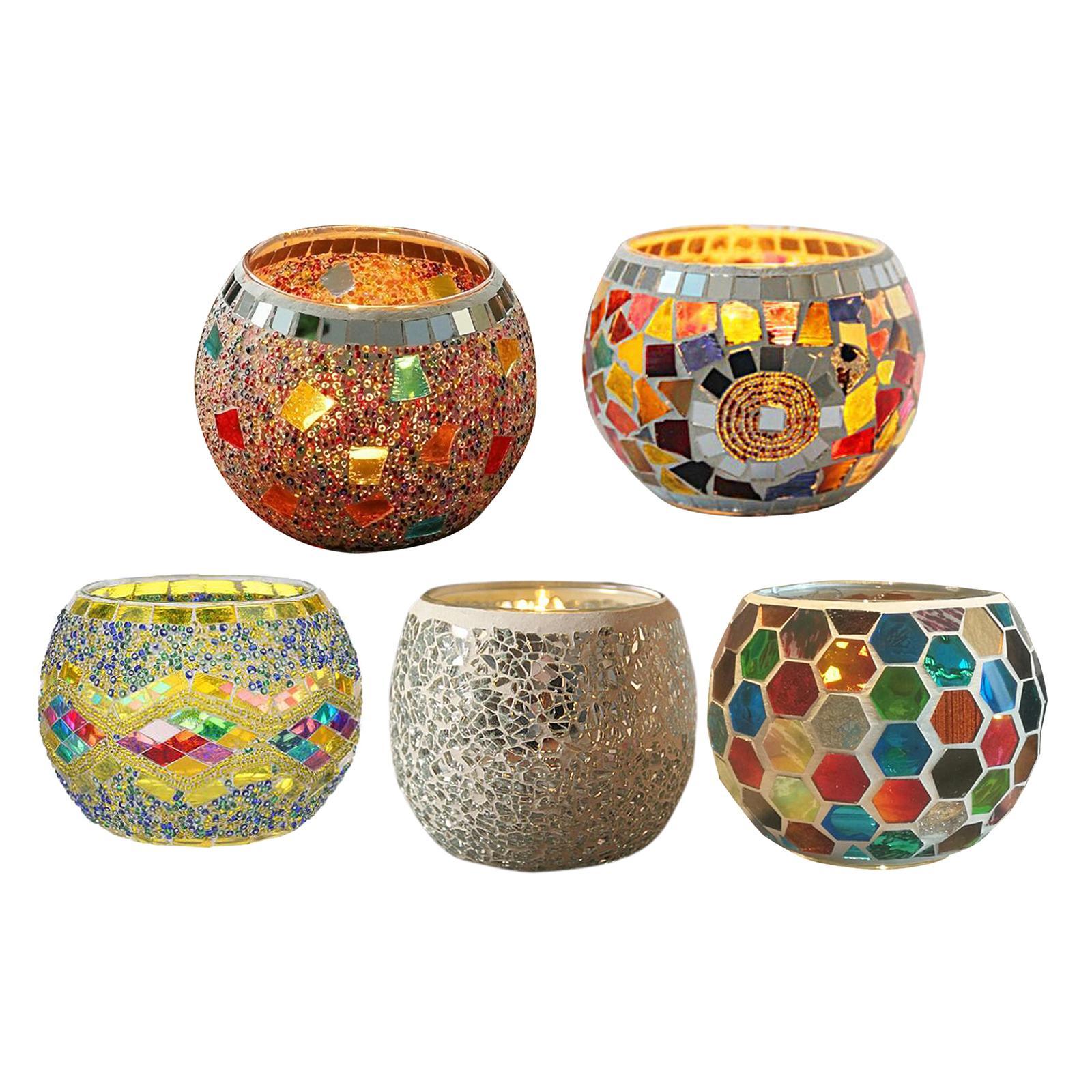 European Mosaic Glass Tea Light Holder Romantic Glass Candle Holder for