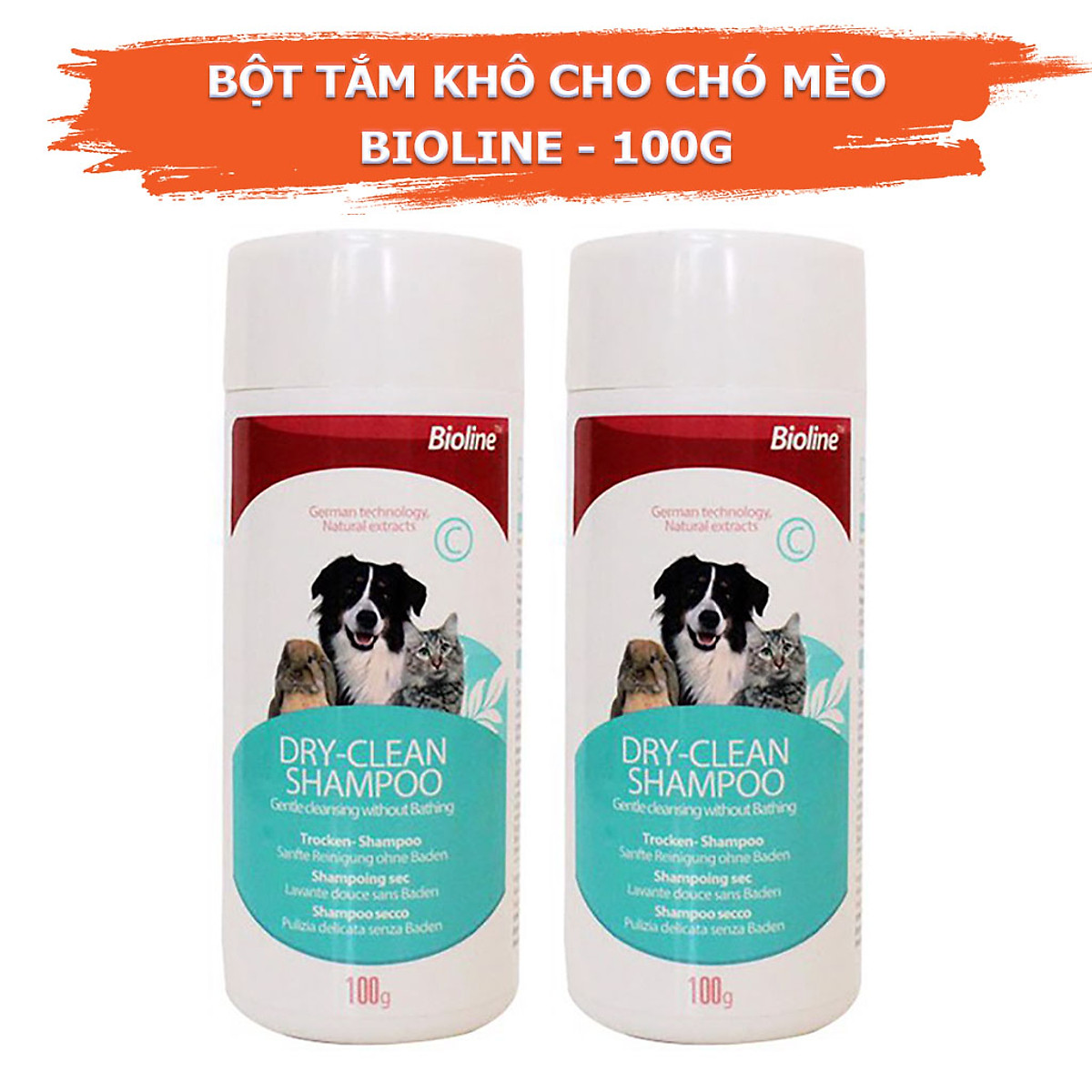 Phấn Bột Tắm Khô Bioline - Cho Chó Mèo Thỏ, Không Cần Tắm Lại Nước