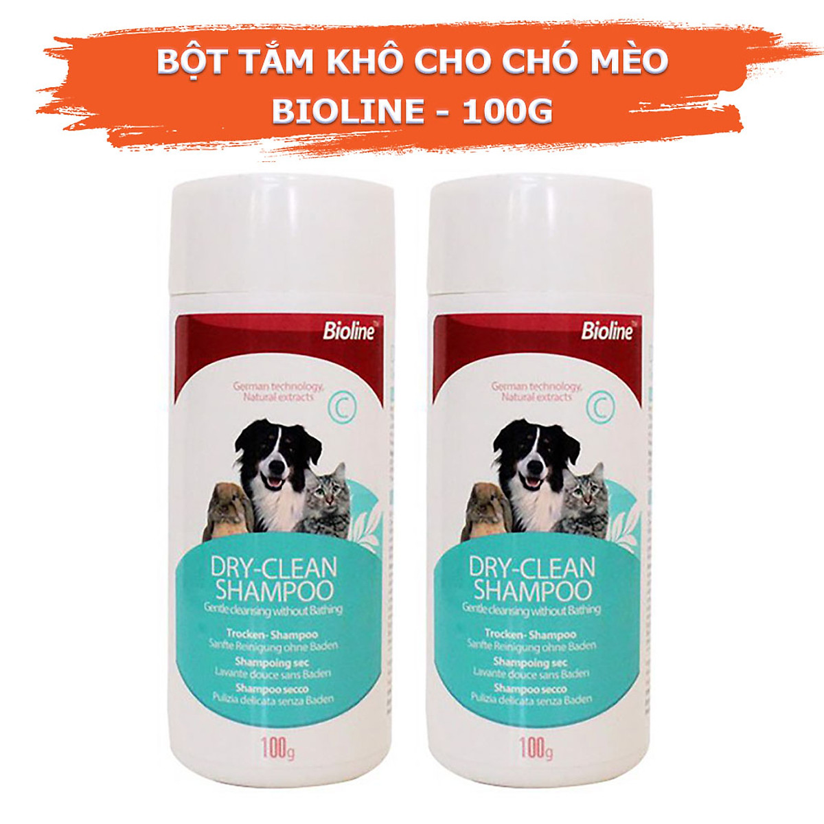 [Hộp 100g] Phấn Bột Tắm Khô Bioline - Cho Chó Mèo Thỏ, Không Cần Tắm Lại Nước