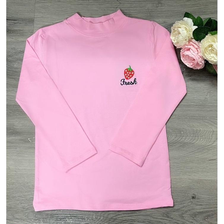 Áo dài tay giữ nhiệt cổ cao 3p cho bé gái 100% cotton mịn đẹp