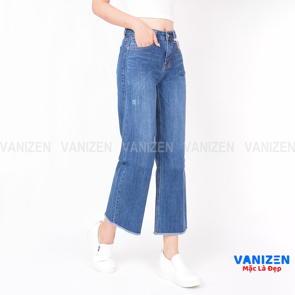 Quần jean nữ ống suông rộng đẹp lưng cao cạp cao xước nhẹ hàng hiệu cao cấp mã 424 VANIZEN