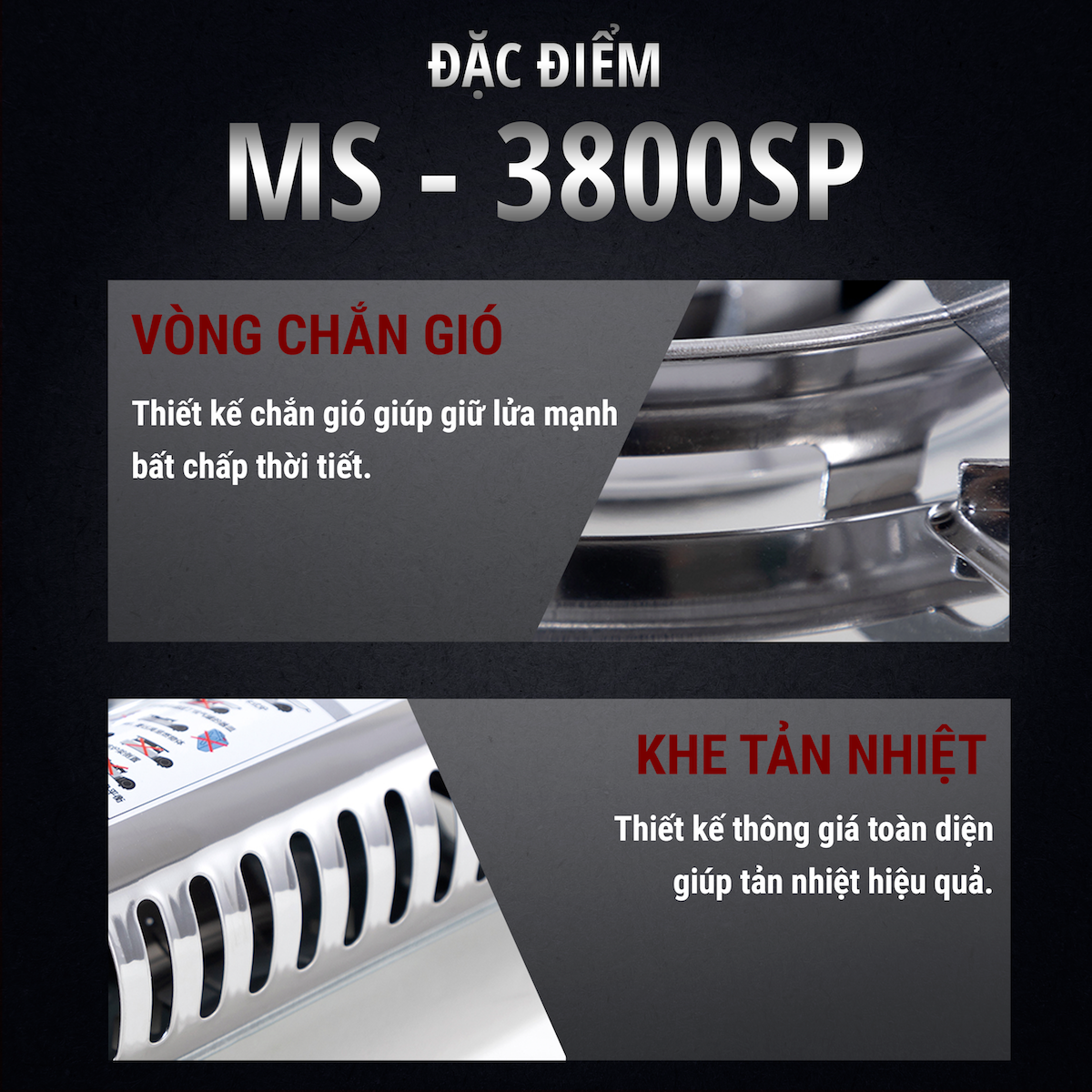 Bếp Ga Mini Inox Chống Rỉ MS-3800SP - Công Suất 2900W Vòng Chắn Gió Bảo Hiểm Chống Nổ Hàng Chính Hãng