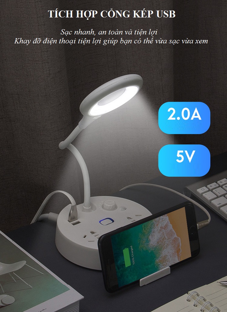 Ổ CẮM ĐIỆN ĐA NĂNG KIÊM ĐÈN ĐỌC SÁCH T8