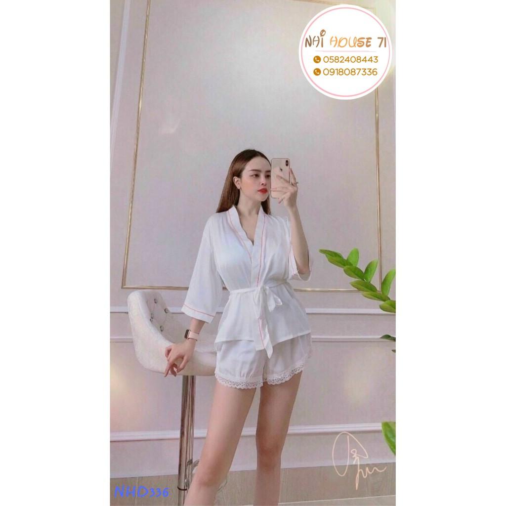Bộ Ngủ Gồm 3 Item Áo Bra Ren Dây Sexy + Áo Khoác Ngũ + Quần short Lụa Latin Freesize Dưới 60kg